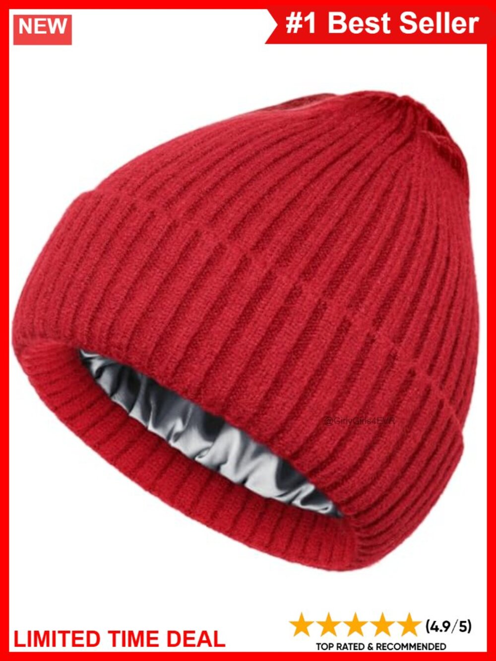 Satin Lined Wool Acrylic Blend Beanie Winter Knit Cap